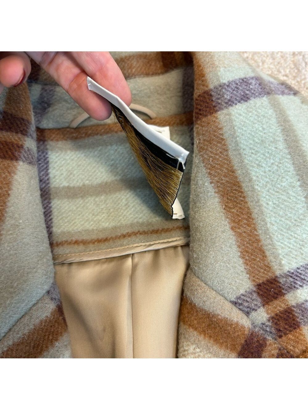 Aritzia Wilfred The Only Coat in sage green brown plaid cashmere wool Sz 8 - Picture 9 of 16